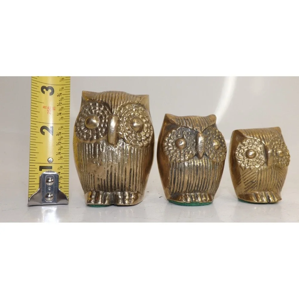 Brass 🦉Owl Family of 3 Vintage decor figurines = over 1 pound total weight